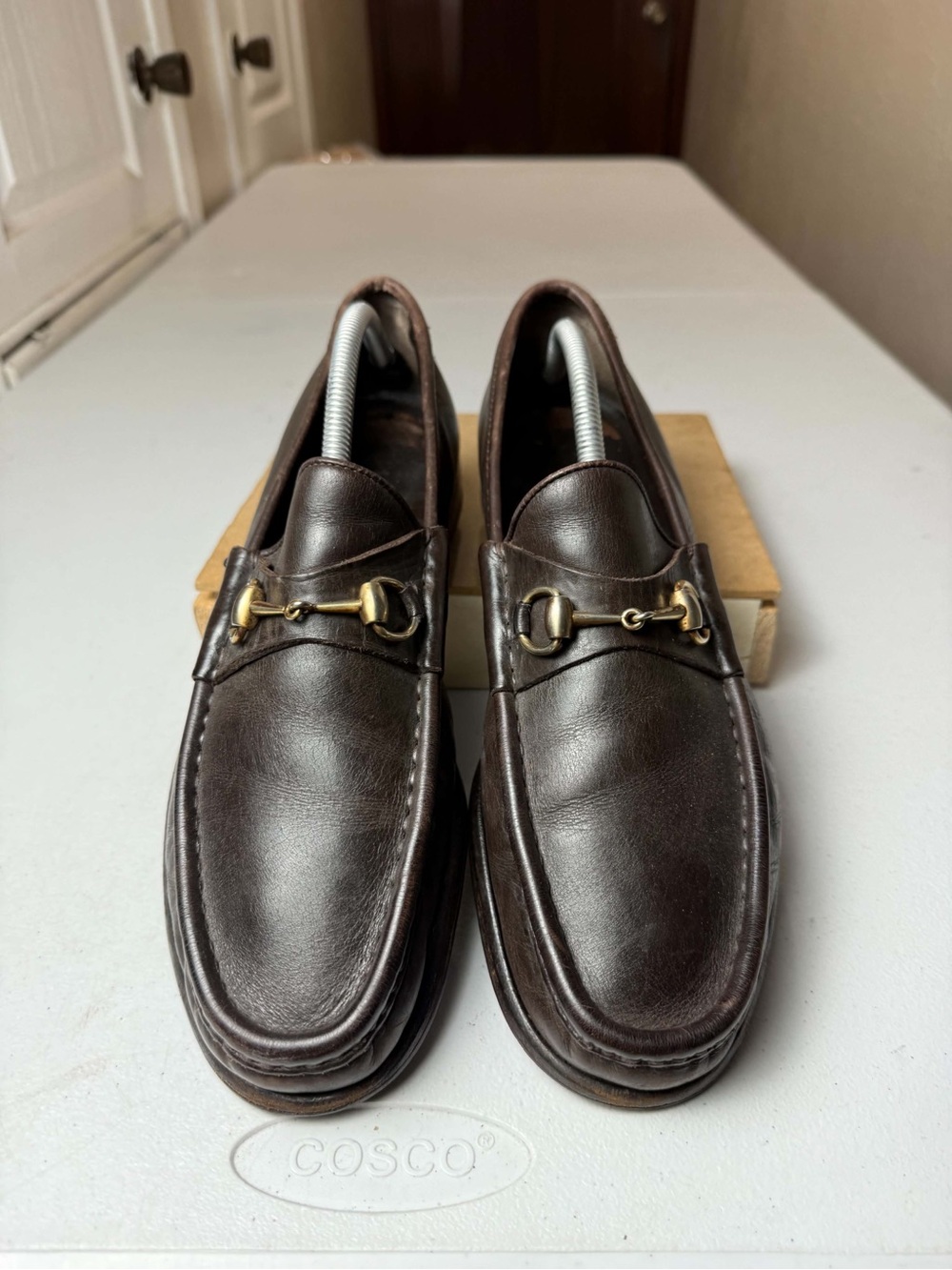 Gucci 1953 Horsebit Loafers Dark Brown Leather Size 10.5 - Gold Tone Buckle